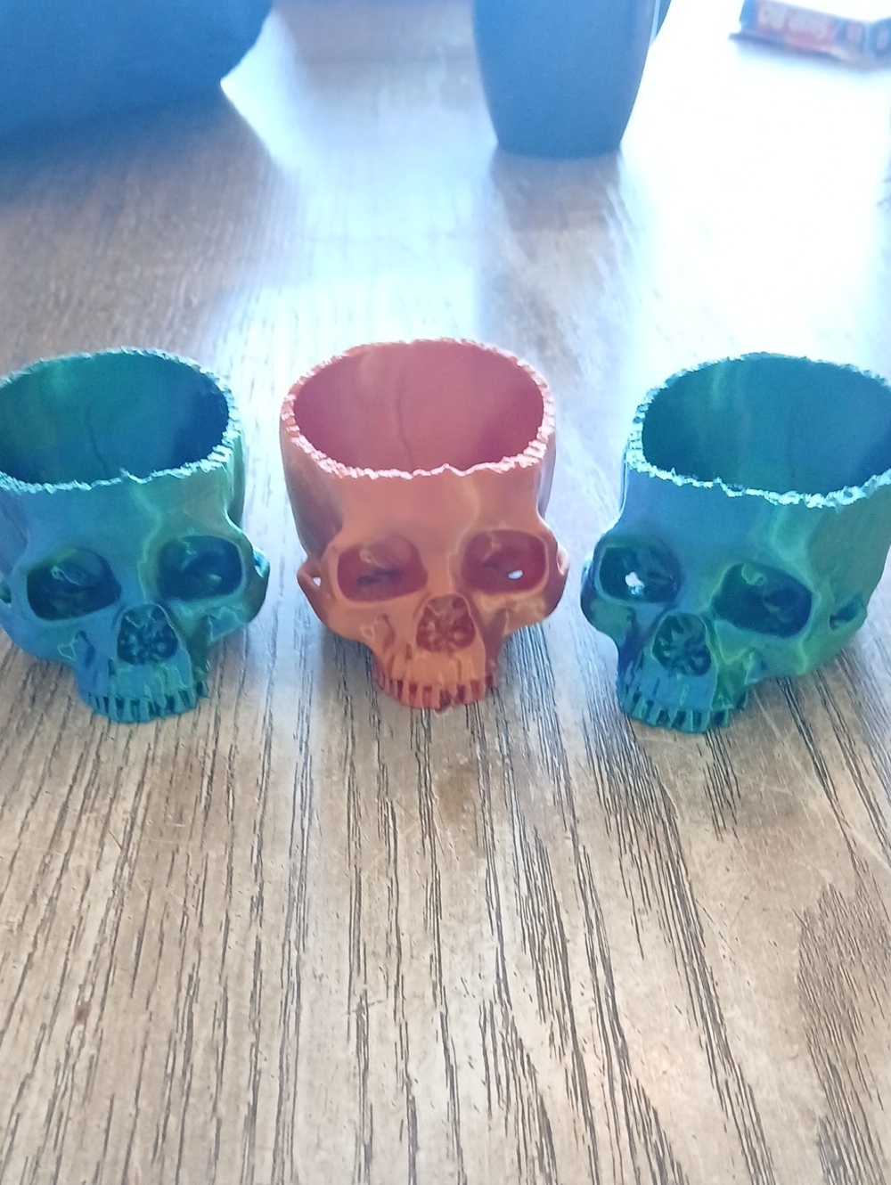 3 Kids Skull Pencil Holders - Multicolor (Blue/Green/Orange)